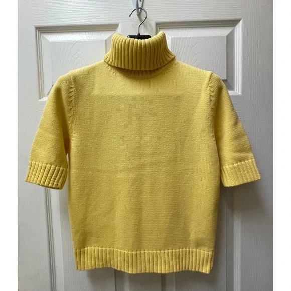 Lauren Ralph Lauren Turtleneck Sweater Women's M Yellow Ribbed Cotton Logo - Picture 2 of 13